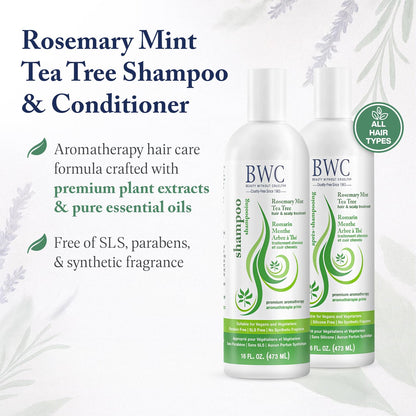 Beauty Without Cruelty Shampoo & Conditioner Set – Rosemary Mint Tea Tree, SLS-Free & Cruelty-Free, 16 oz each