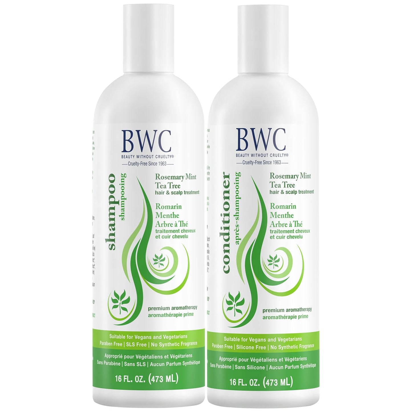 Beauty Without Cruelty Shampoo & Conditioner Set – Rosemary Mint Tea Tree, SLS-Free & Cruelty-Free, 16 oz each