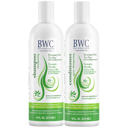 Beauty Without Cruelty Shampoo & Conditioner Set – Rosemary Mint Tea Tree, SLS-Free & Cruelty-Free, 16 oz each