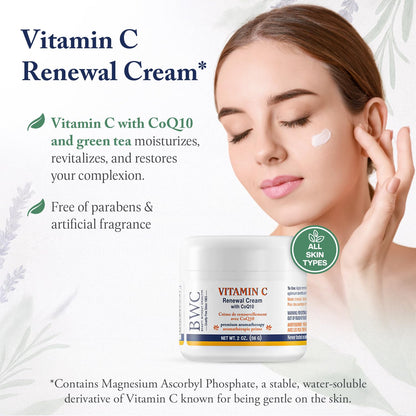 Beauty Without Cruelty Vitamin C Renewal Cream with CoQ10 – Vegan Aromatherapy Face Cream, 2 oz
