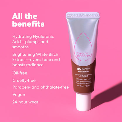 Beautyblender Bounce Liquid Whip Foundation 4.75 N Deep Mocha – Full Coverage, Natural Matte, Oil-Free, 24-Hour Wear