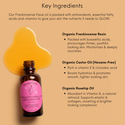 Beauty Glow Frankincense Resin Infused Castor & Rosehip Oil – Facial Moisturizer & Serum | 1 Fl Oz