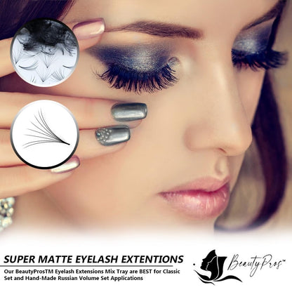 BeautyPros 5D Premade Volume Lash Extension Kit – 1000 Premade Fans, 9-16mm, C-Curl, Pointed Handmade