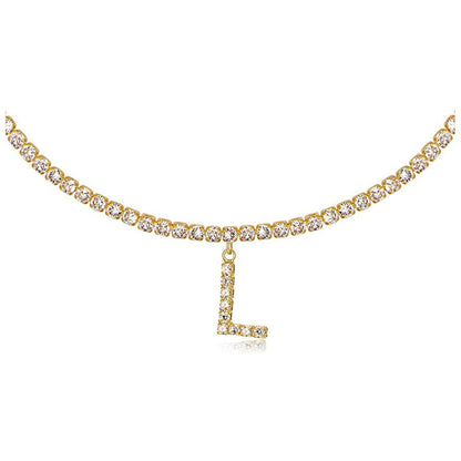 A-Z Letter Zircon Necklace, Silver & Gold