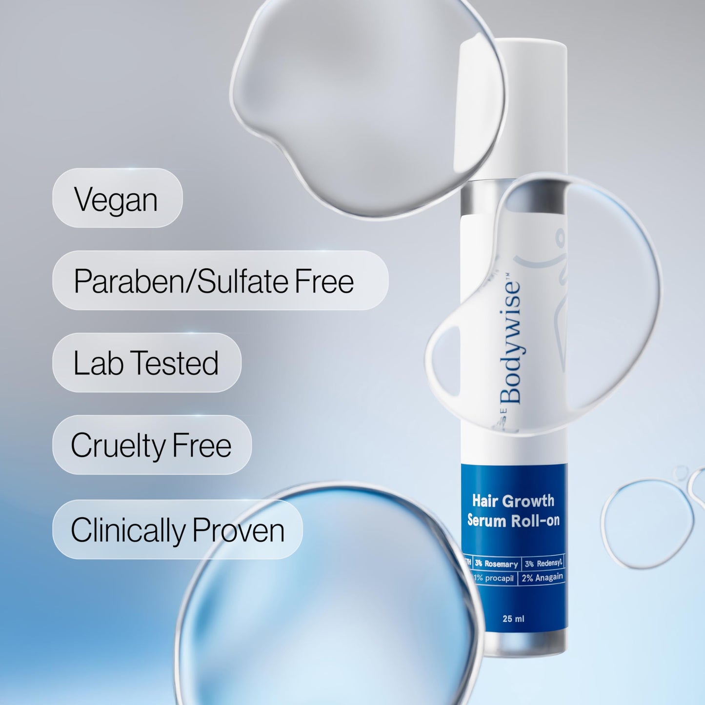 Be Bodywise Rosemary Hair Growth Serum Roll-On 50 ml – 3% Rosemary, 3% Redensyl, 2% Anagain
