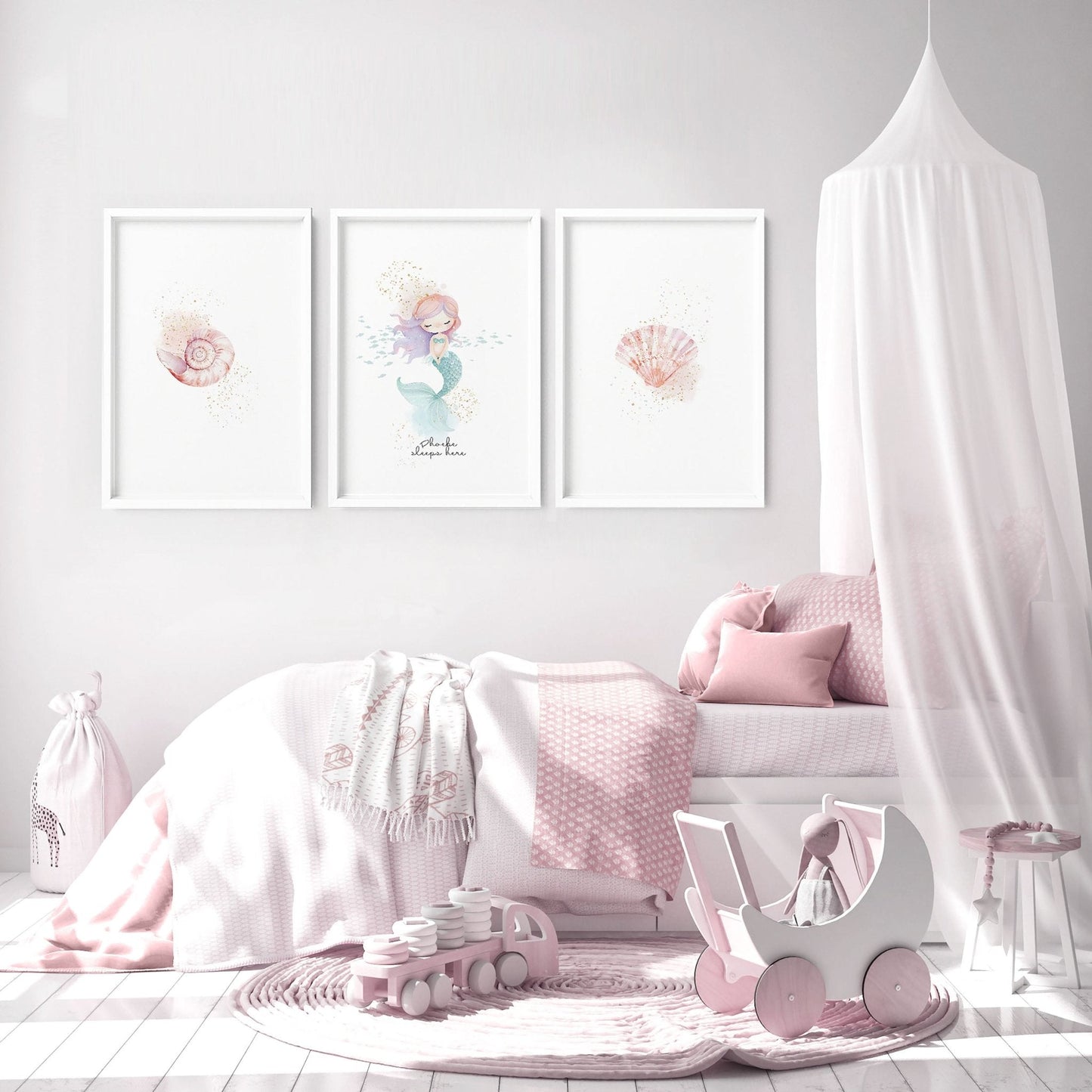 Bedroom Mermaid Decorations | Set of 3 wall art prints