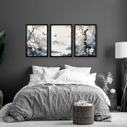 Bedroom Wall Ideas Pictures | Set of 3 Chinoiserie Wall art Prints