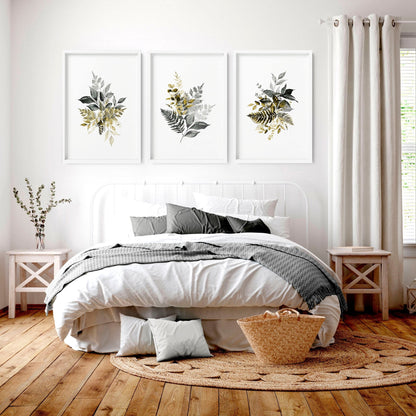 Grey paintings for bedroom | set of 3 wall art prints