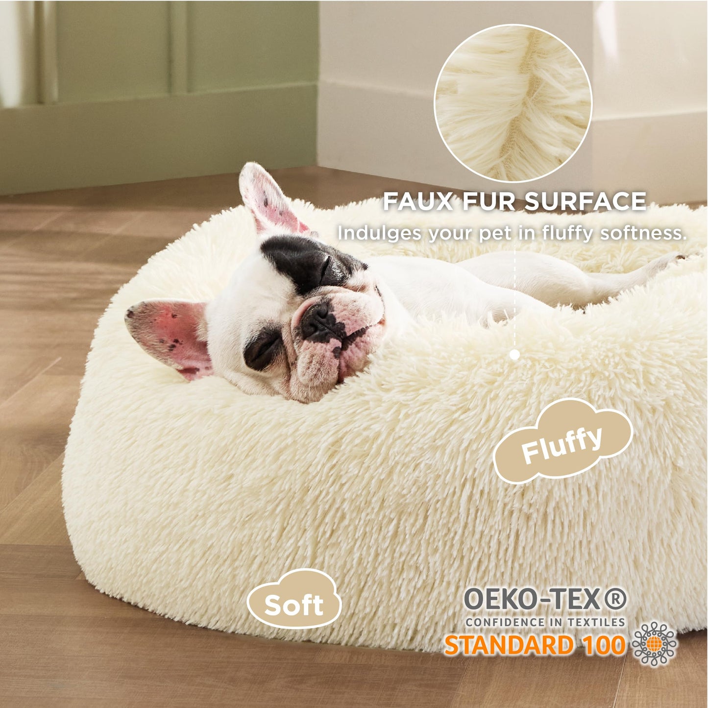 Bedsure Calming Dog Bed for Small & Medium Dogs - Donut Round 27-Inch, Ivory Beige
