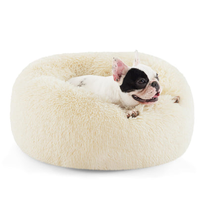 Bedsure Calming Dog Bed for Small & Medium Dogs - Donut Round 27-Inch, Ivory Beige