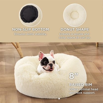 Bedsure Calming Dog Bed for Small & Medium Dogs - Donut Round 27-Inch, Ivory Beige