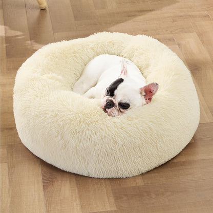 Bedsure Calming Dog Bed for Small & Medium Dogs - Donut Round 27-Inch, Ivory Beige