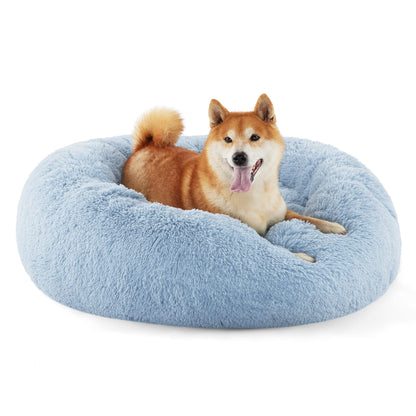 Bedsure Calming Donut Dog Bed – 30-Inch Round for Medium Dogs, Light Blue, Anti-Slip