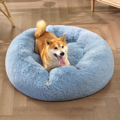 Bedsure Calming Donut Dog Bed – 30-Inch Round for Medium Dogs, Light Blue, Anti-Slip