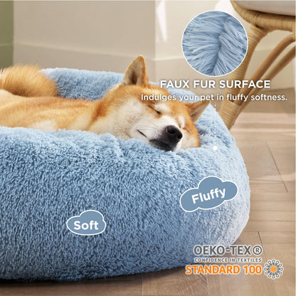 Bedsure Calming Donut Dog Bed – 30-Inch Round for Medium Dogs, Light Blue, Anti-Slip