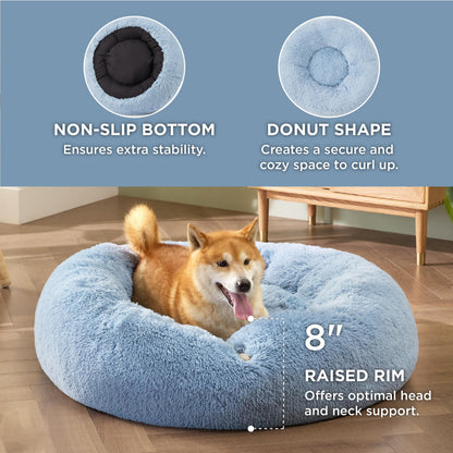 Bedsure Calming Donut Dog Bed – 30-Inch Round for Medium Dogs, Light Blue, Anti-Slip