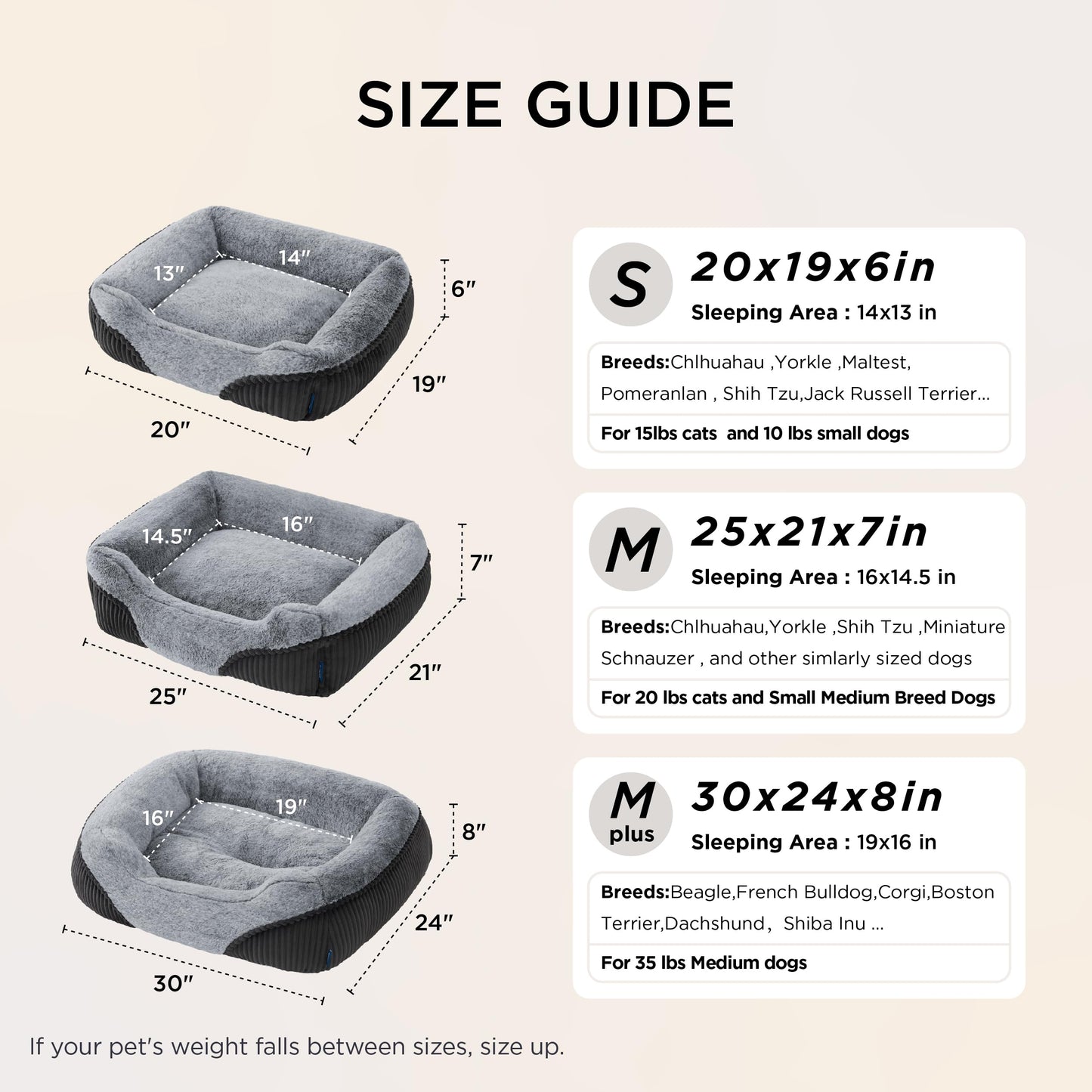 Bedsure Washable Dog Bed – Medium Rectangle Plush Bed, 30x24x8 in, Grey