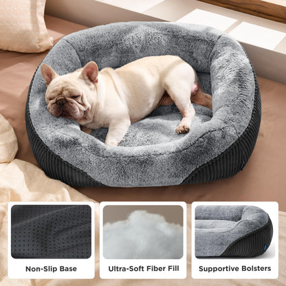 Bedsure Washable Dog Bed – Medium Rectangle Plush Bed, 30x24x8 in, Grey
