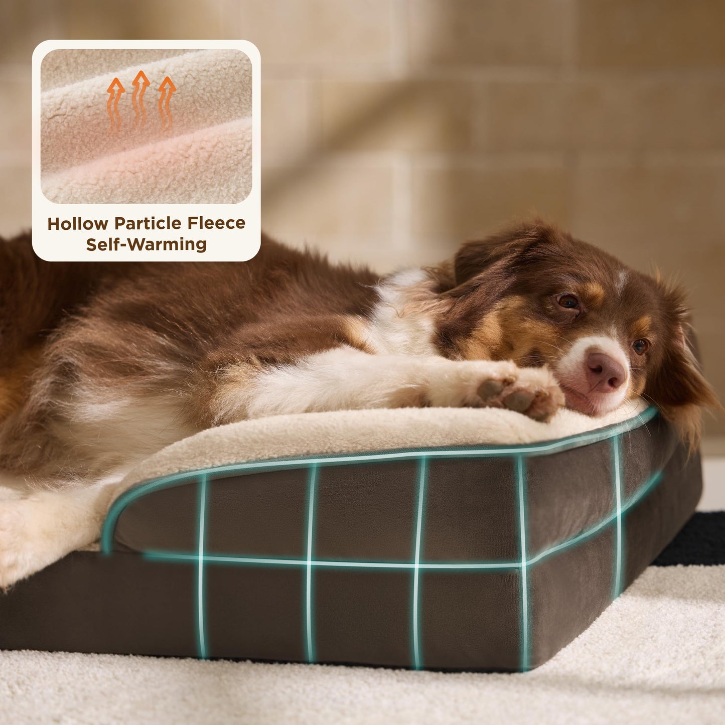 Bedsure Self-Warming Orthopedic Dog Bed - Large Waterproof Non-Skid with Removable Cover