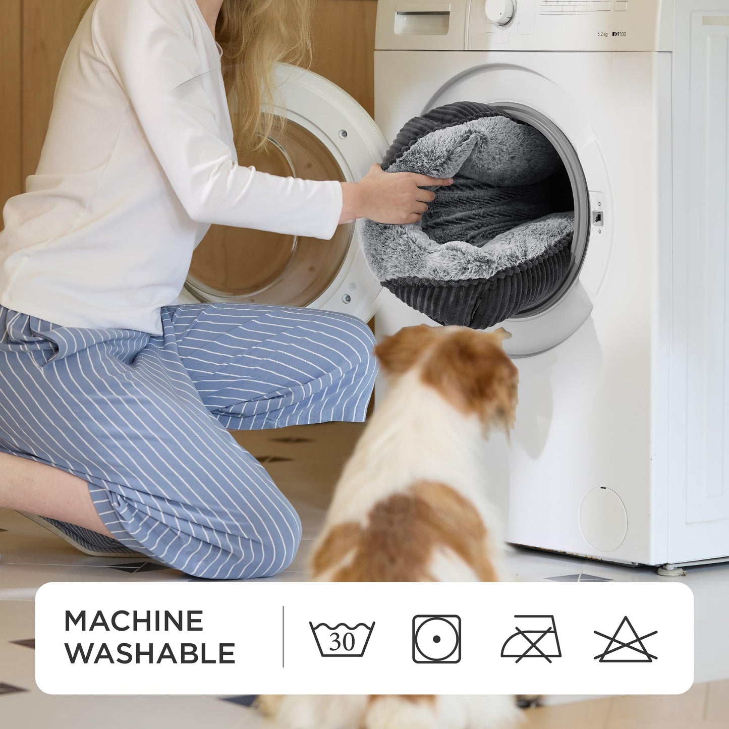 Bedsure Washable Dog Bed – Medium Rectangle Plush Bed, 30x24x8 in, Grey
