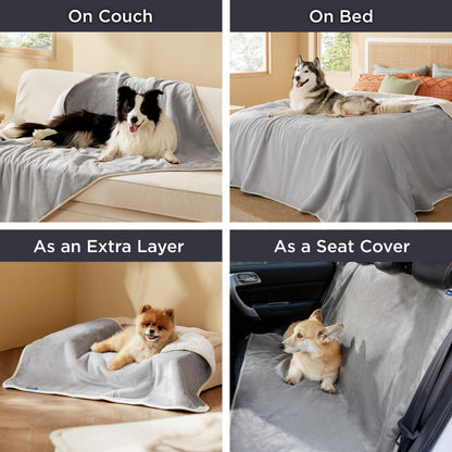 Bedsure Waterproof Blanket for Bed — Queen 90x86, Sherpa Fleece, Light Grey, Large Dog Friendly