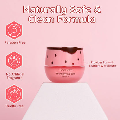 Bee Balm Original Lip Balm – Strawberry Hydrating Balm in Honey Pot (Pack of 2)