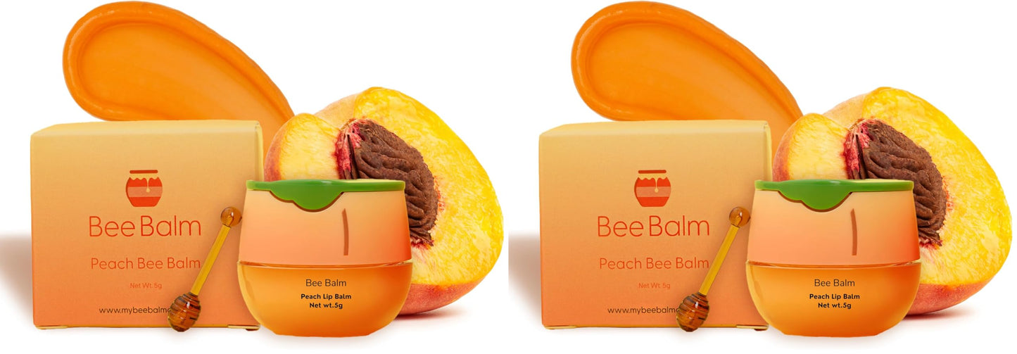 Bee Balm Original Peach Lip Balm – Hydrating Honey Pot with Propolis, Honey & Vitamin E (Pack of 2)