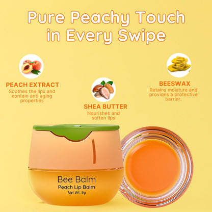 Bee Balm Original Peach Lip Balm – Hydrating Honey Pot with Propolis, Honey & Vitamin E (Pack of 2)