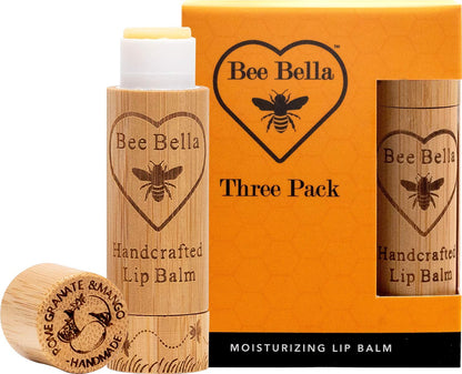 Bee Bella Lip Balm Pomegranate Mango (3 Pack) – 100% Natural Beeswax + Vitamin E | Handmade in USA