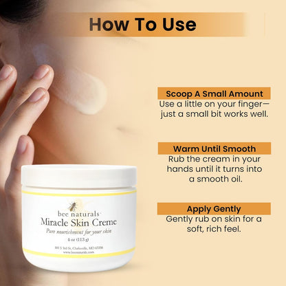 Bee Naturals Miracle Skin Creme – All-Natural Hydration for Face, Body & Lips (Pack of 2, 4 oz)