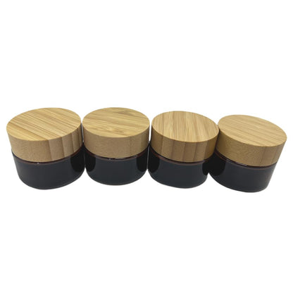 BEECO GIF2U Empty Refillable Frosted Glass Cosmetic Jars – 4 Pack, 30ml with Bamboo Lids
