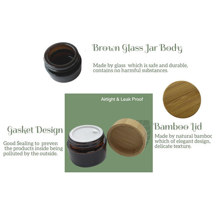 BEECO GIF2U Empty Refillable Frosted Glass Cosmetic Jars – 4 Pack, 30ml with Bamboo Lids