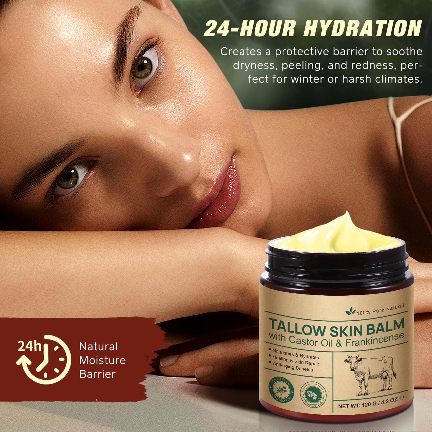 Tallow Castor Frankincense Oil Cream – Deep Hydration for Face & Body (2 Pack)