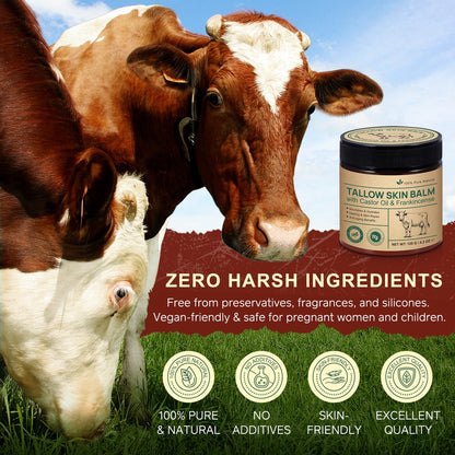 Beef Tallow Balm with Castor Oil and Frankincense – Organic Grass-Fed 120 g | Deep Moisturizing for Face & Body
