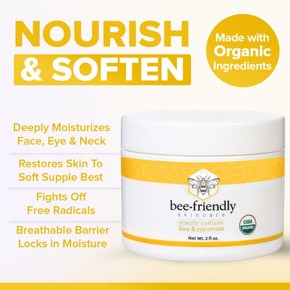 BeeFriendly Organic Face & Eye Cream — USDA Certified Organic Moisturizer, 6 oz (3 Jars in Box)