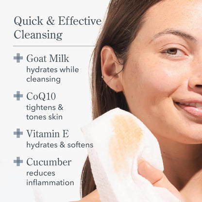 Beekman 1802 Glacial Mint & Eucalyptus Face Wipes – 30 Count | Goat Milk, Aloe Vera & CoQ10