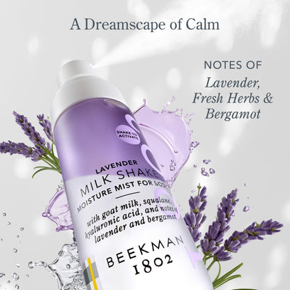 Beekman 1802 Milk Shake Body Mist Lavender | Hydrating with Hyaluronic Acid & Jojoba Oil | Sensitive Skin Friendly | 2 fl oz