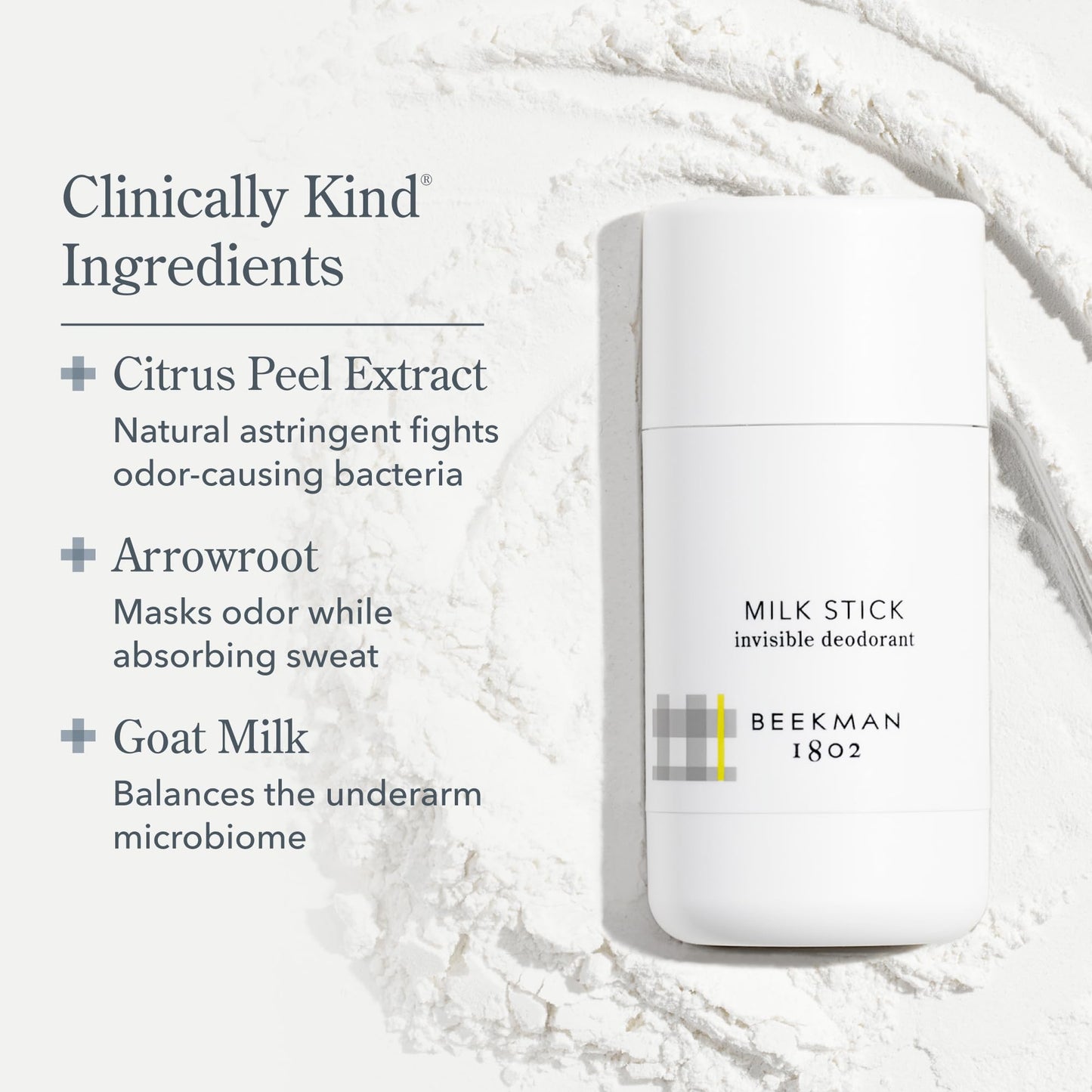 Beekman 1802 Milk Stick Whole Body All-Day Invisible Deodorant – Aluminum-Free, Citrus Scent, 2.5 oz