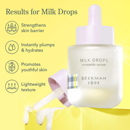 Beekman 1802 Milk Drops Ceramide Serum – Fragrance-Free Goat Milk Hydration with Squalane & HA