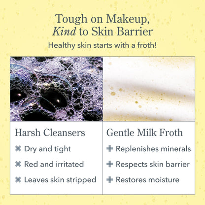 Beekman 1802 Micellar Milk Froth Gel to Foam Cleanser – 2-in-1 Makeup Remover, Goat Milk & Golden Sea Moss, Fragrance Free, Sensitive Skin Safe, 5.0 fl oz