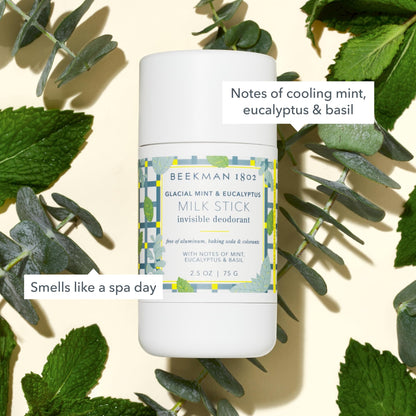 Beekman 1802 Milk Stick Whole Body Deodorant – Glacial Mint & Eucalyptus | Aluminum-Free & Gentle on Sensitive Skin