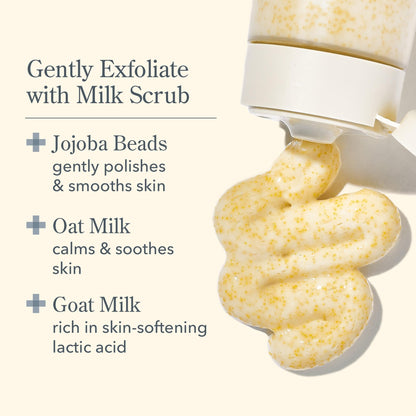 Beekman 1802 Oat + Goat Milk Exfoliating Scrub - Fragrance-Free Gentle Facial Polish for Sensitive Skin