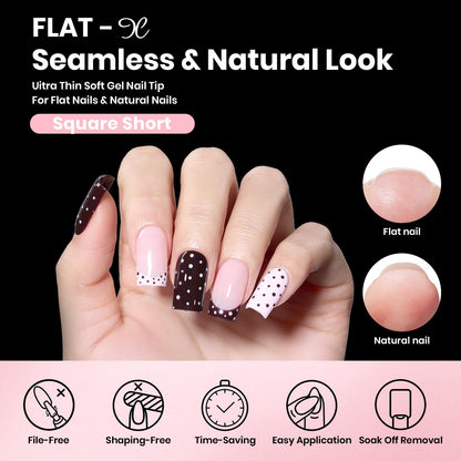 Beetles Gel Nail Kit Flat-X – 320 Short Square Tips, Glue Gel, Base & Top, Mini Lamp | DIY Home Manicure