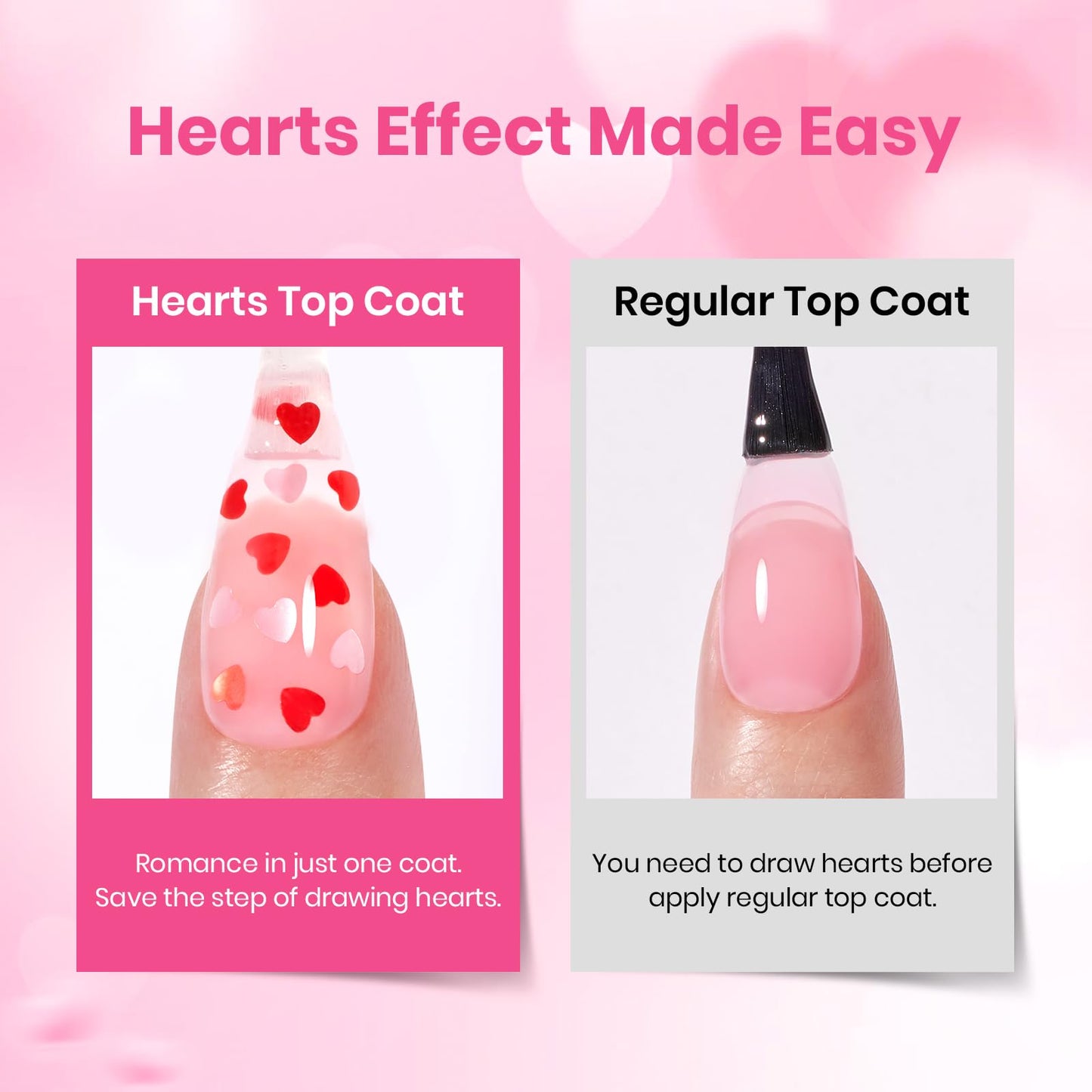 Beetles Valentine's Day Heart Gel Top Coat 15ml – HEMA-Free Glitter Shine, No Wipe, 21 Day Wear