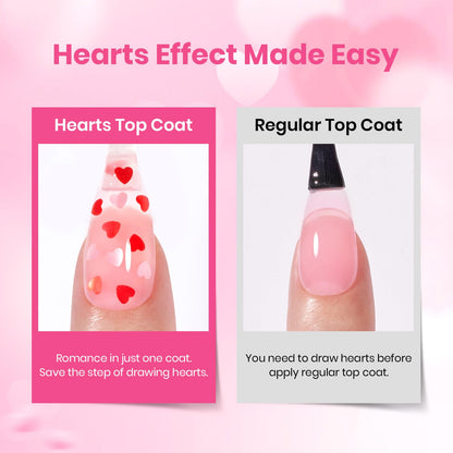 Beetles Valentine's Day Heart Gel Top Coat 15ml – HEMA-Free Glitter Shine, No Wipe, 21 Day Wear