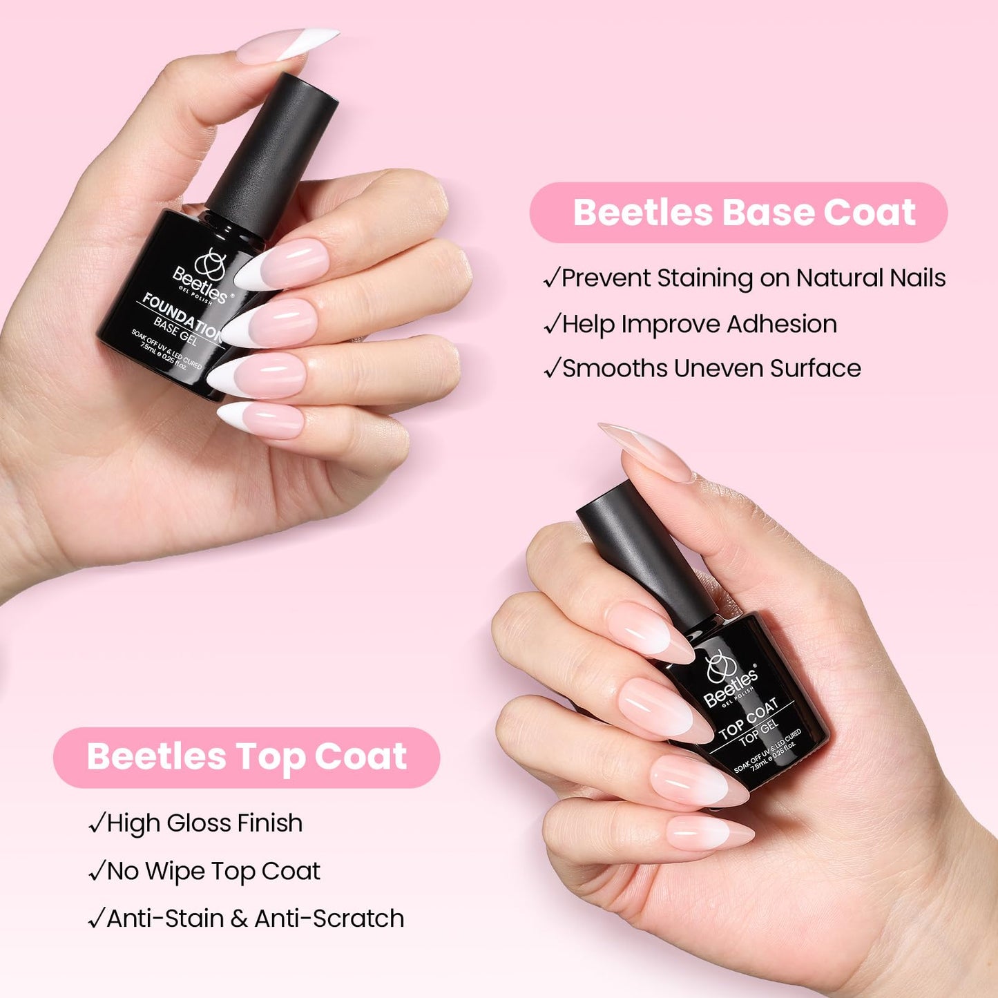 Beetles Curve-EX Almond Short Gel Nail Kit – 320 Tips, Glue Gel, Mini Lamp