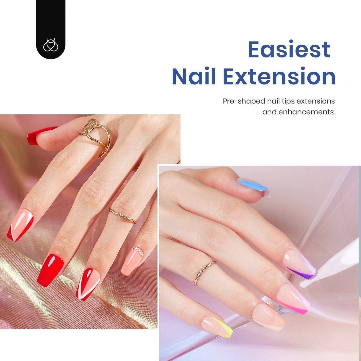 Beetles Gel Nail Tips 510Pcs – 15 Sizes Short Coffin Nail Kit with 5-in-1 Nail Glue Gel & UV LED Lamp