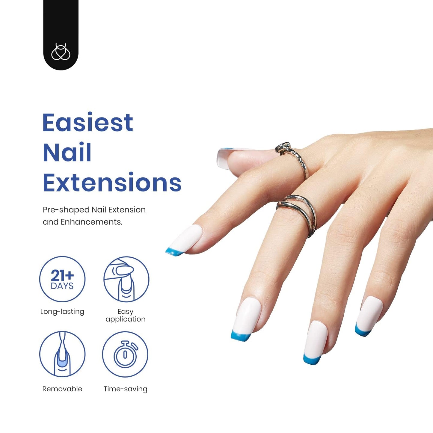 Beetles Gel Nail Kit Easy Extension Set – 240 Soft Short Square Tips, 5-in-1 Glue & LED Lamp