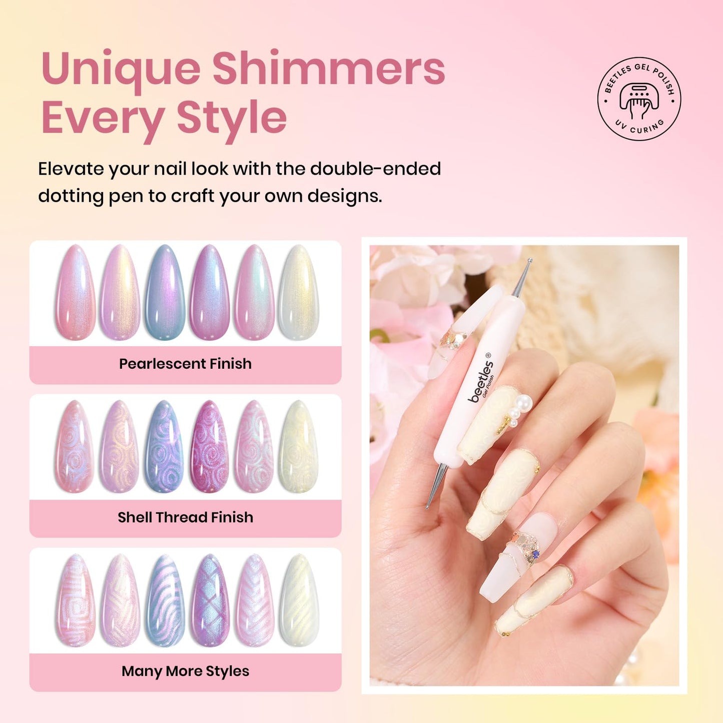 Beetles Pearl Gel Nail Polish – 6 Color Mermaid Swirl Set (Soak-Off UV)
