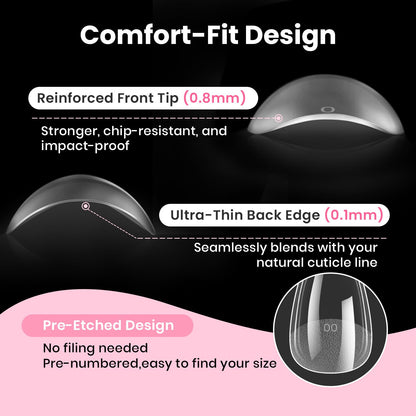 Beetles Curve-EX Almond Short Gel Nail Kit – 320 Tips, Glue Gel, Mini Lamp